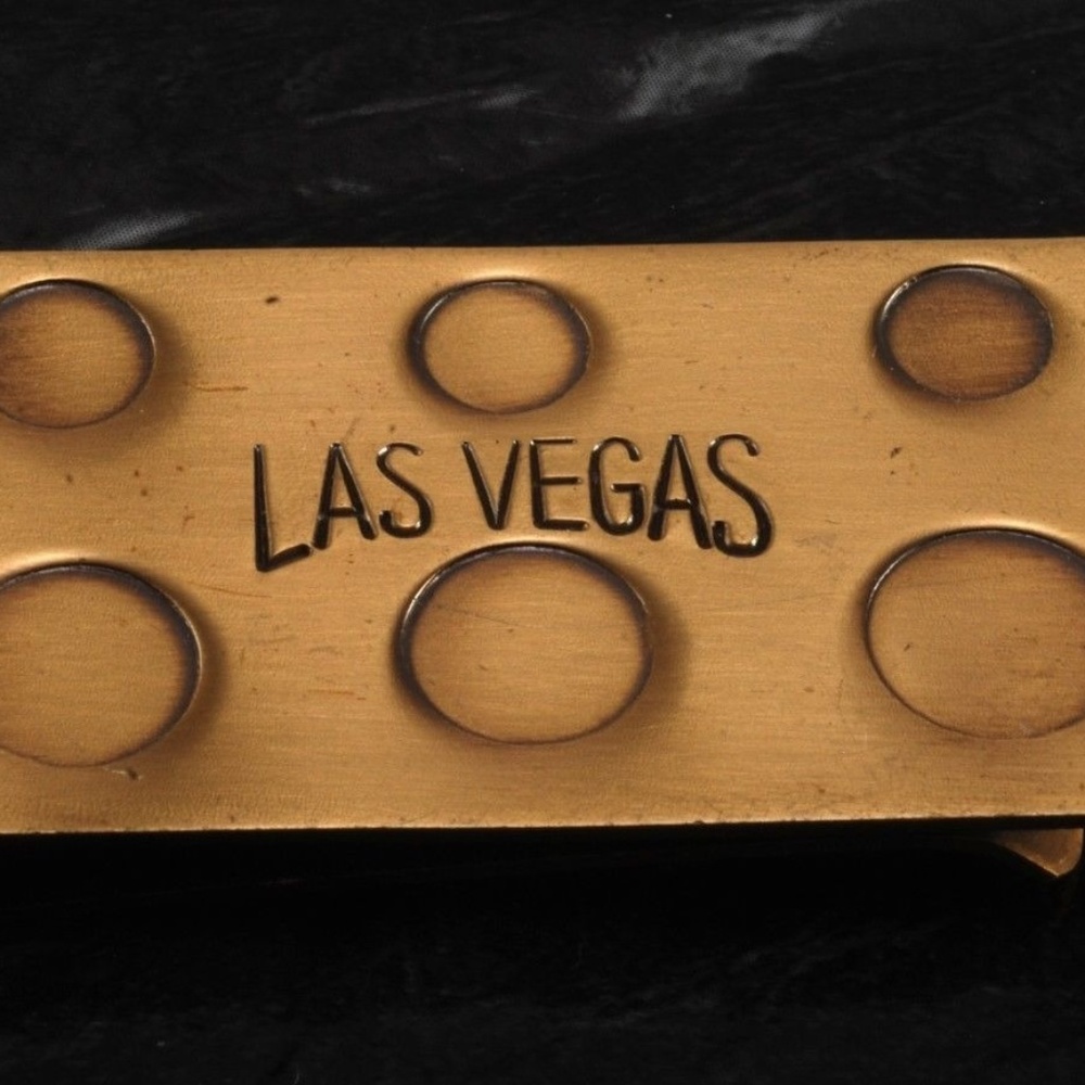 Vintage " LAS VEGAS" Solid  Brass Money Clip NOS